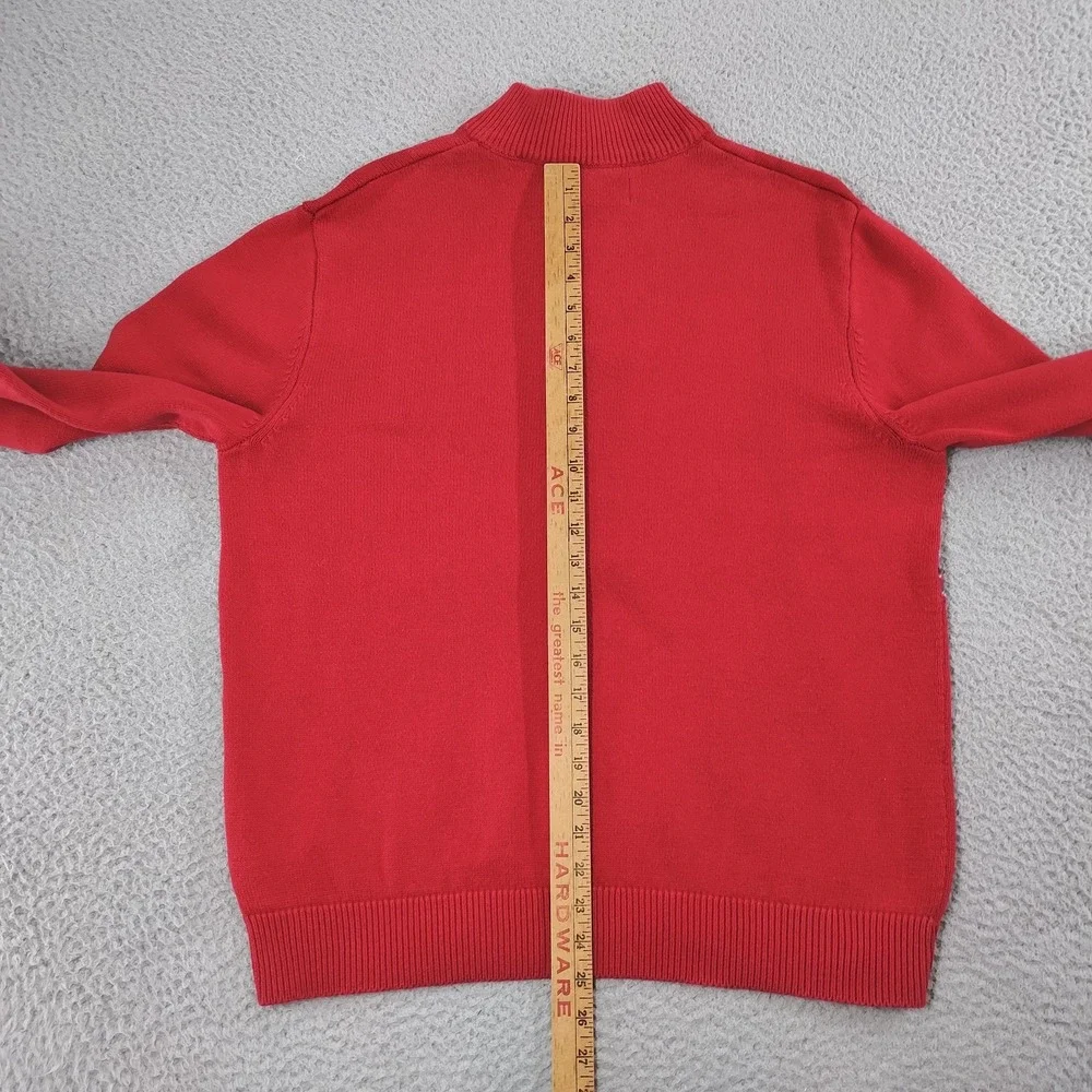Chaps Sweater Mens Large Red 1/4 Zip Mock Neck Reindeer Christmas Cotton Knit